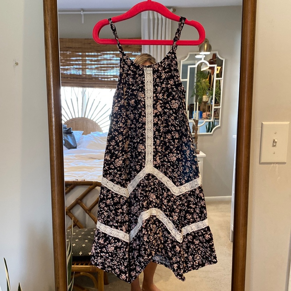 Art Class size XS (4/5) black and pink floral Spaghetti Strap Dress